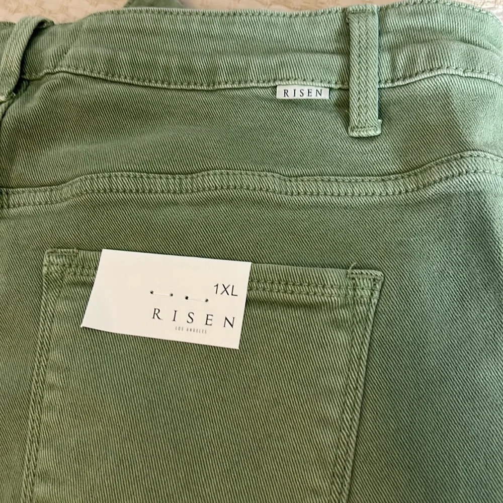 Risen Wide Leg Cropped Jeans Tummy Control in Olive Size 1XL
